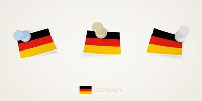 Pinned flag of Germany in different shapes with twisted corners. vector