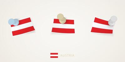 Pinned flag of Austria in different shapes with twisted corners. vector