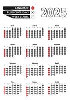 Turkish calendar 2025 with numbers in circles, week starts on Sunday. 2025 with flag of Turkey. vector