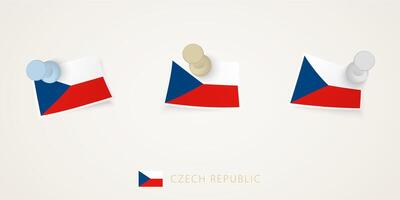 Pinned flag of Czech Republic in different shapes with twisted corners. vector