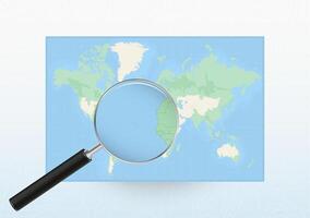Map of the World with a magnifying glass aimed at Cape Verde, searching Cape Verde with loupe. vector