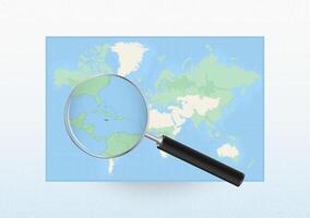 Map of the World with a magnifying glass aimed at Jamaica, searching Jamaica with loupe. vector