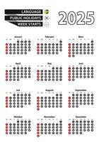 Swedish calendar 2025 with numbers in circles, week starts on Sunday. 2025 with flag of Sweden vector