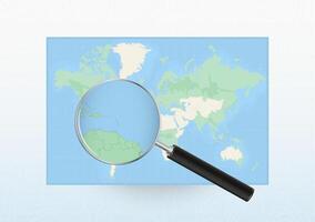 Map of the World with a magnifying glass aimed at Saint Vincent and the Grenadines, searching Saint Vincent and the Grenadines with loupe. vector