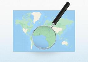 Map of the World with a magnifying glass aimed at Sao Tome and Principe, searching Sao Tome and Principe with loupe. vector