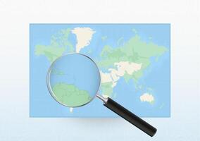 Map of the World with a magnifying glass aimed at Grenada, searching Grenada with loupe. vector