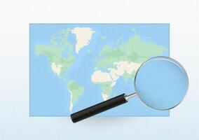 Map of the World with a magnifying glass aimed at Kiribati, searching Kiribati with loupe. vector