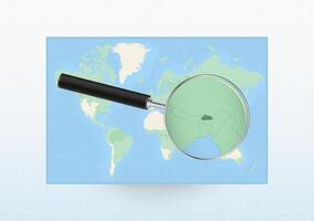 Map of the World with a magnifying glass aimed at Bhutan, searching Bhutan with loupe. vector