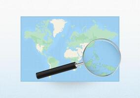 Map of the World with a magnifying glass aimed at Palau, searching Palau with loupe. vector
