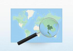Map of the World with a magnifying glass aimed at Thailand, searching Thailand with loupe. vector