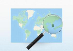 Map of the World with a magnifying glass aimed at South Korea, searching South Korea with loupe. vector