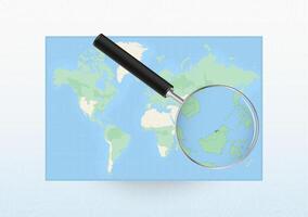 Map of the World with a magnifying glass aimed at Brunei, searching Brunei with loupe. vector