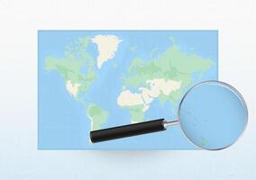 Map of the World with a magnifying glass aimed at Samoa, searching Samoa with loupe. vector
