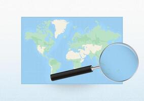 Map of the World with a magnifying glass aimed at Tuvalu, searching Tuvalu with loupe. vector