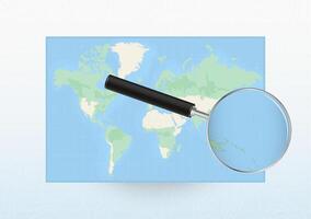 Map of the World with a magnifying glass aimed at Nauru, searching Nauru with loupe. vector