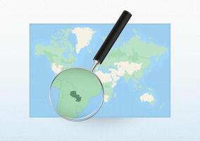 Map of the World with a magnifying glass aimed at Paraguay, searching Paraguay with loupe. vector
