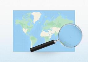 Map of the World with a magnifying glass aimed at Marshall Islands, searching Marshall Islands with loupe. vector