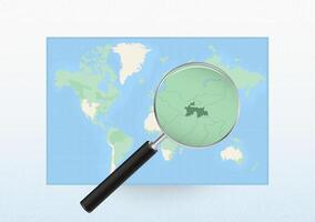Map of the World with a magnifying glass aimed at Tajikistan, searching Tajikistan with loupe. vector