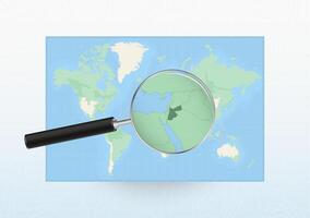 Map of the World with a magnifying glass aimed at Jordan, searching Jordan with loupe. vector