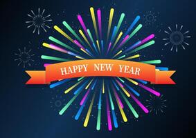 Happy new year background with colorful firework on dark blue background vector