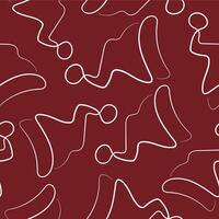 simple Christmas pattern with an unusual Santa Claus hat drawn in line art style on a red background vector