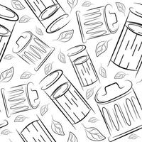 seamless pattern of two icons of round street trash cans drawn in line art style, to fight against environmental pollution day vector
