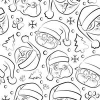 seamless christmas pattern with different cats in santa claus hats drawn in line art style vector