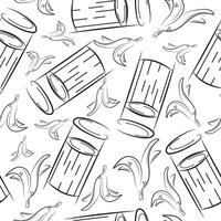 seamless pattern with small round street trash can and banana skins in line art style, to fight against environmental pollution vector