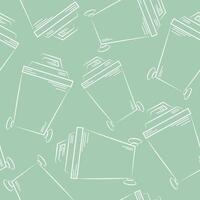 seamless pattern of small rectangular street trash icons drawn in line art style on a green background, to fight against environmental pollution day vector