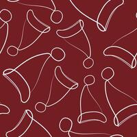 christmas simple pattern with simple icon of santa claus hat with pom pom on top on red background arranged randomly vector
