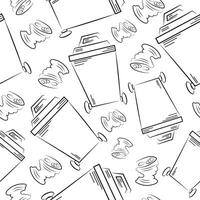seamless pattern of icons of small rectangular street trash and tin cans drawn in line art style, to fight against environmental pollution day vector