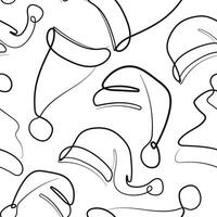 simple christmas pattern of various santa claus hats in line art style vector