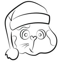 simple icon of a cat with big eyes in a Santa Claus hat drawn in line art style vector