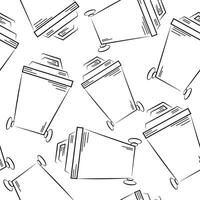 seamless pattern of small rectangular street trash icons drawn in line art style, to fight against environmental pollution day vector