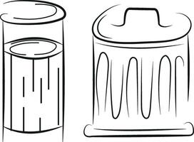 set of two icons of round street trash cans drawn in line art style, to fight against environmental pollution day vector