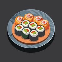 Plate Roll Sushi vector