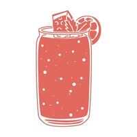 A glass of cool pink watermelon-lime smoothie with mint. A soft summer thick cool drink in a flat style of delicate color with pieces of fruit. Non-alcoholic cocktail isolated on white. illustration vector