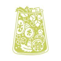 A glass of cool green lemonade with mint, cucumber and lemon. A summer transparent, cool drink in a flat style on a white background. A glass glass with a refreshing drink. Isolated light illustration vector