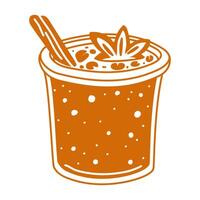 An orange glass with a pumpkin cocktail with spices - cinnamon and star anise. Autumn drink in a flat style isolated on white. A thick bright warm drink with vitamins. Contrasting illustration vector