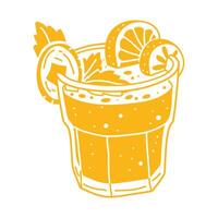 glass of carrot and banana smoothie with a piece of orange and mint. A spring soft drink with pieces of fruit in a flat style on a white . A glass glass with a refreshing drink. Isolated illustration vector