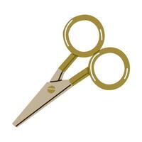 Scissors for cutting threads. Hand-drawn flat embroidery patterns with short blades allow you to trim the threads neatly. Illustration for herbarium, scrapbooking, insulated iron with green handles vector