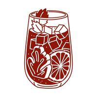 A glass of cold grapefruit juice with ginger, mint and ice cubes. A cooling autumn drink with vitamins. Cocktail of red, burgundy color in a flat style isolated on white. Contrasting illustration vector