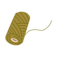 hand-drawn cute isolated illustration from a skein of green thread, tourniquet. an elongated wound thread for binding mail, linen, thin ball. Hobbies of dressing handmade items, packaging. Insulated vector
