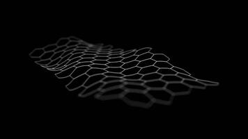 Wavy hexagonal grid structure on black background looping animation video