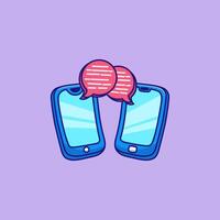 Two Smartphone In Chat Bubble Convertation Cartoon Illustration. Digital Comminication Technology Concept. Flat Cartoon Outline Style. vector