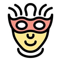 Smiling face wearing carnival mask with feathers, vector