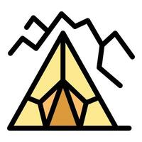 Camping tent pitched under mountain range, embracing the wilderness adventure vector