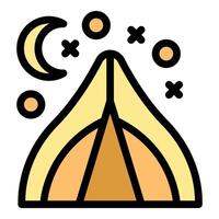 Camping tent under night sky with crescent moon and stars vector