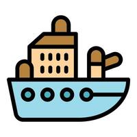 Fishing boat navigating on water with cabin and crane vector