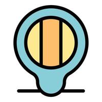 Pin pointing gps location with orange vertical bar inside light blue circle vector